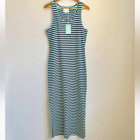 🆕 Sail to Sable Stripped Dress. Stretchy Fabric with Leg Slit Detail. NWOT - Picture 2 of 10